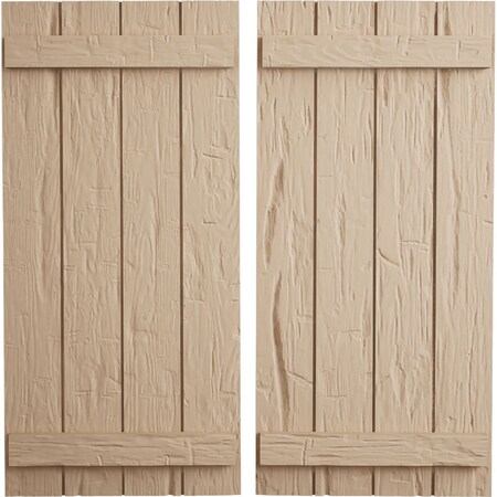 Ekena Millwork Rustic Four Board Joined Board-n-Batten Hand Hewn Faux Wood Shutters, 22W x 32H, PR SHUBJS22X32HHPR