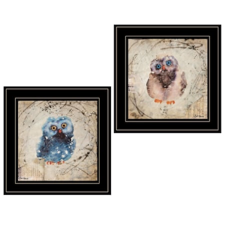 Homeroots Set Of Two Wonder Years Owls Black Framed Print Wall Art, 2PK 407068