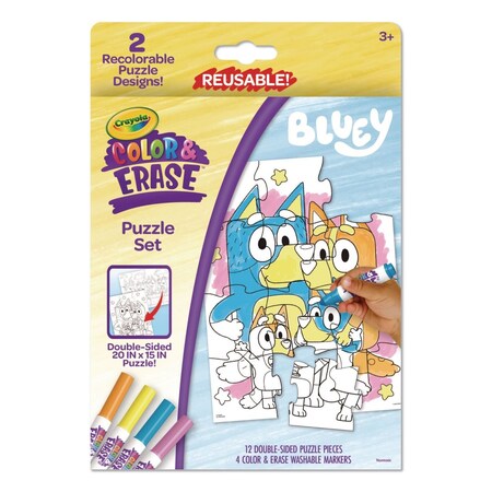 Crayola Bluey Color and Erase Reusable Puzzle Set, Ages 3 and Up, 16 Pieces 81-1552