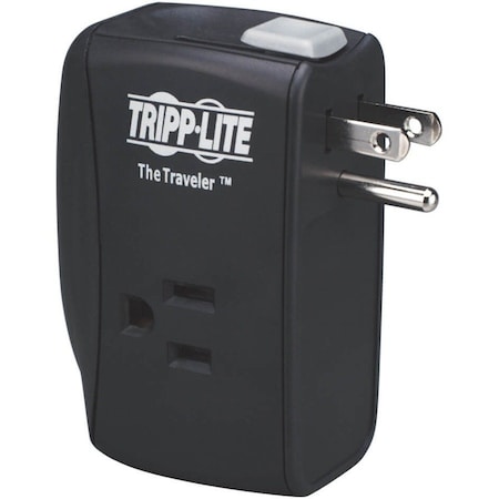 Tripp Lite Plug Adapter, Surge, Fax/Modem Protection, 5-15R, 5-15P, 6 ft., Black TRAVELER