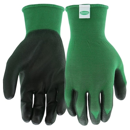 Scotts Scott's Gloves, L, 3-3/4 in L, Knit Wrist, Seamless Cuff, Polyurethane Coating, Green SC30604/L