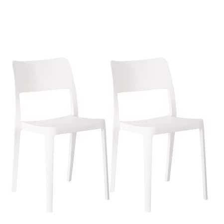 Homeroots Set of Two White Heavy Duty Plastic Outdoor Stacking Accent Chairs, 2PK 565226