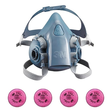 3M Half Mask Respirator Kit: 4 Cartridges Included, 7500 Series, Nuisance Organic Vapor, P100, Size S 3PB39-4JG29