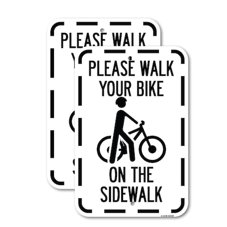 Signmission Pavement Stencil Please Walk Your Bike on the Sidewalk, 12'' X 18'', Heavy Gauge Aluminum, 2PK A-1218-2PACK-23338
