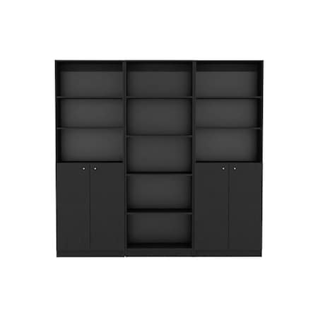 Homeroots 71" Black Five Tier Bookcase with Four Doors 546353