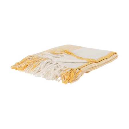 Homeroots 50" X 60" Yellow And Ivory Cotton Woven Striped Throw Blanket with Fringe 518830