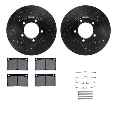 Dynamic Friction Co DFC Rotors-Drilled & Slotted-Black w/ 5000 Advanced Brake Pads Incl Hdw 8512-20001