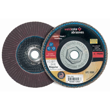 A-Prime Premium Aluminum Oxide Flap Discs - 4-1/2in x 7/8, Type 27, Regular, 10PK 11500