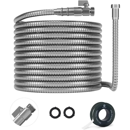 Morvat 1/2" x 100FT Premium Silver Stainless Steel Garden Hose with on/off Valve MOR-SS-HOSE-100-A