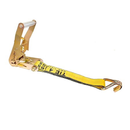 Tie 4 Safe 2'' x 12'' Fixed End w/ Ratchet and Wire J Hook. WLL: 3,333 LBS Yellow RT04CK-501S-WH05-Y-C-1