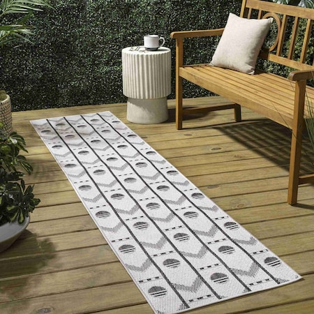 Jonathan Y Soren Modern Geometric Cream/Black 2 ft. x 8 ft. Indoor/Outdoor Runner Rug TSN304B-28
