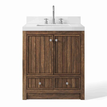 Homeroots 30" Brown Wood Freestanding Bathroom Vanity With White Quartz Countertop 714294