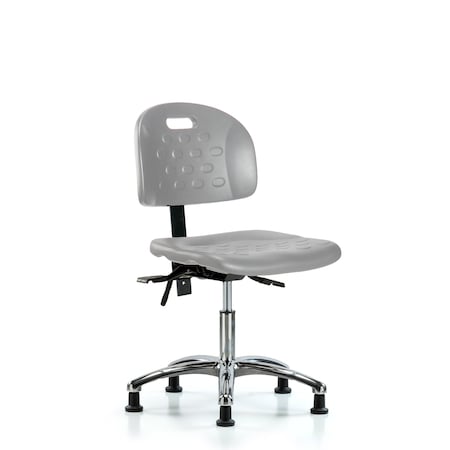 Blue Ridge Ergonomics Polyurethane Chair Chrome - Desk Height with Seat Tilt & Stationary Glides in Gray Polyurethane HPDHCH-CR-T1-A0-RG-GRY