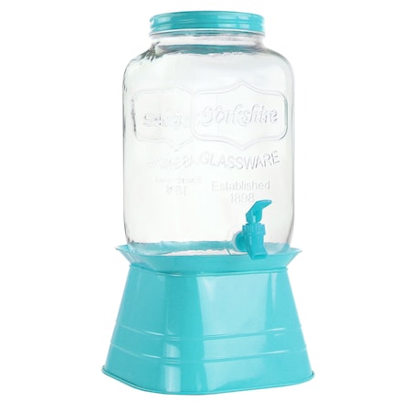 Gibson Home Chiara 2 Gallon Glass Mason Jar Dispenser with Metal Lid and Base in Blue 130951.02RR