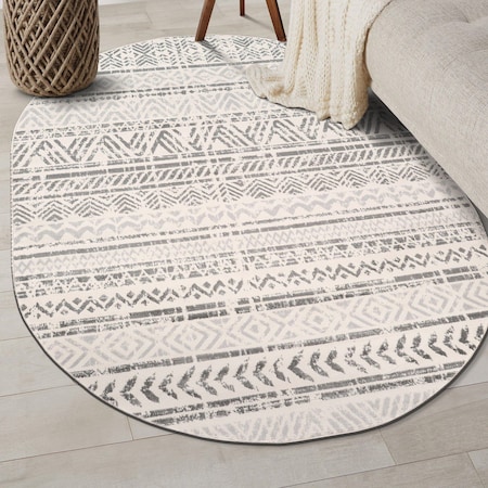 World Rug Gallery Geometric Boho Area Rug 5 ft x 7 ft Oval Gray MON843GRAY5OV