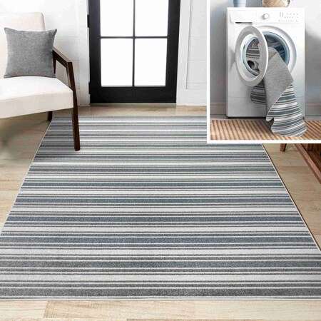 Jonathan Y Fawning Two-Tone Striped Classic Low-Pile Machine-Washable Cream/Dark Gray 8 ft. x 10 ft. Area Rug WSH304A-8