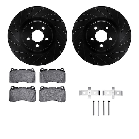 Dynamic Friction Co DFC Rotors-Drilled & Slotted-Black w/ 5000 Advanced Brake Pads Incl Hdw 8512-99054