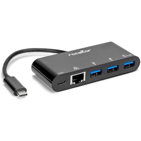 Rocstor USB-C to 3-Port USB-A, USB-C & RJ45 Multiport Adapter - USB 3.0 Hub Y10A262-B1