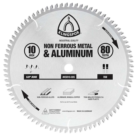 Klingspor 10" 80-Tooth Non-Ferrous Metal & Aluminum Saw Blade KSB10-805