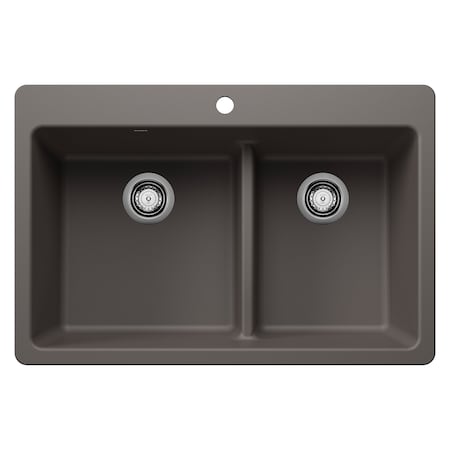Blanco Liven SILGRANIT 33in 60/40 Double Bowl Dual Mount Kitchen Sink with Low Divide - Volcano Gray 443216