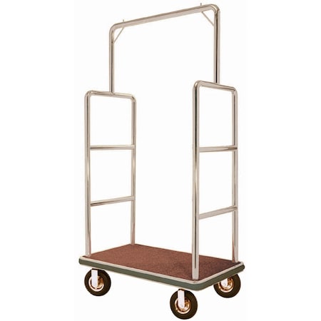 Aarco Bellman's Luggage Cart, 1 1/2'' Tubing, 6'' Solid Wheels, Chrome, 42''Lx24''Wx72''H LC-1C