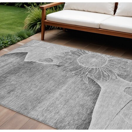 Homeroots 10' X 14' Gray Silver And Charcoal Floral Washable Indoor Outdoor Area Rug 582253