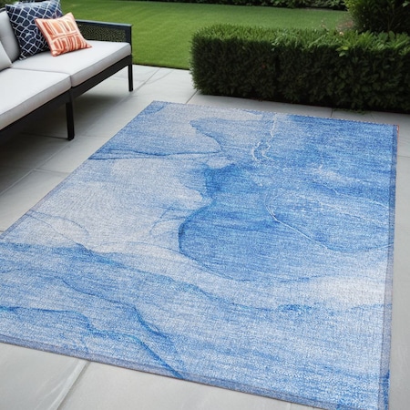 Homeroots 5' X 8' Blue Abstract Washable Non Skid Indoor Outdoor Area Rug 559734