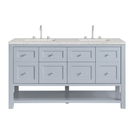 James Martin Vanities 60" D Vanity, Serenity Blue, w/Eternal Jasmine Pearl Top w/FreePower Wireless Charger 330-V60D-SRB-FEJP
