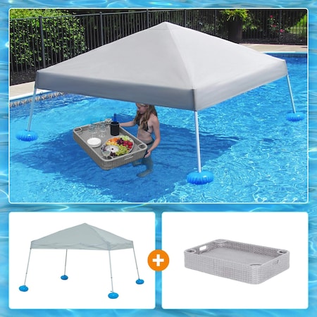 Sunjoy Pool Gazboe with  36in Wicker floating pool tray-Gray A109900300