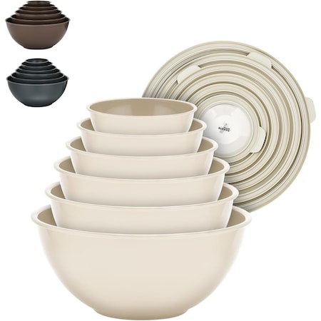 Bakkenmaster Bakken Master 12 Piece Plastic Nesting Bowls with Lids, Mixing Bowls Set includes 6 Prep Bowls BKMX12WHT44