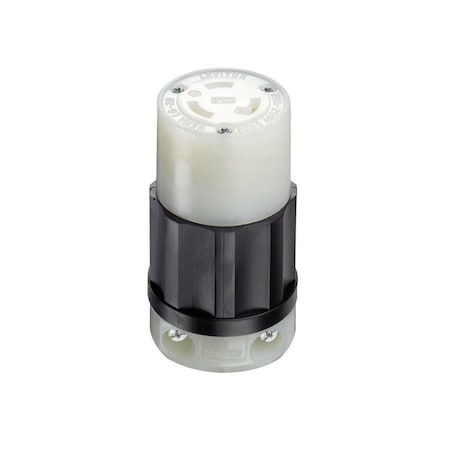 Leviton Locking Connector Industrial Nylon Grounding L6-20R 16-10 AWG 2 Pole 3 Wire Bagged Black/White 02323-0PB