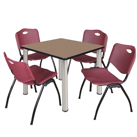 Regency Square Kee Breakroom Table W/ 4 M Stack Chairs, 36 in W, 36 in L, Noble Oak TB3636NOBPCM47BY
