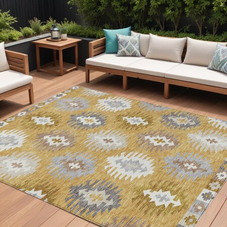 Homeroots 8' X 10' Gold Ivory And Taupe Southwestern Washable Indoor Outdoor Area Rug 615131