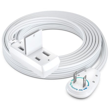 Maximm 12ft 2-Prong 360 degrees Flat Plug Extension Cord, Flexible UL, White ADW-90A-23F12-16W0