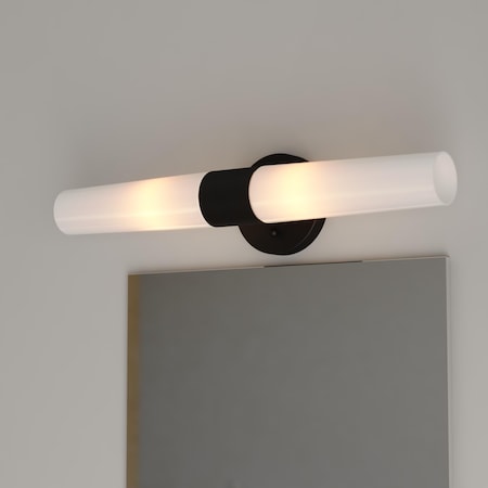 Vaxcel Elliot 2 Light LED Compatible Black Contemporary Bathroom Vanity Wall Sconce Fixture White Glass W0457
