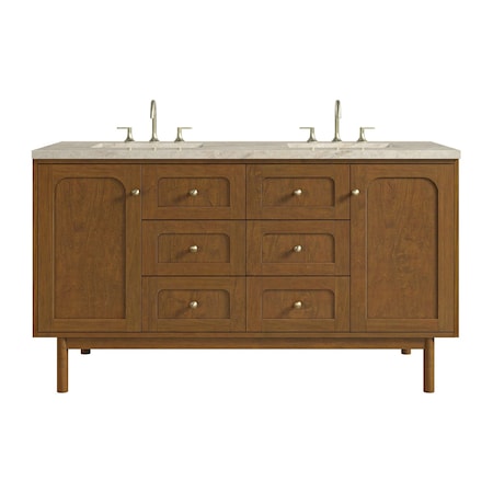 James Martin Vanities Laurent 60" Double Vanity, Honey Oak w/ 3 CM Tajnar Eclos Top 545-V60D-HNO-3TJR
