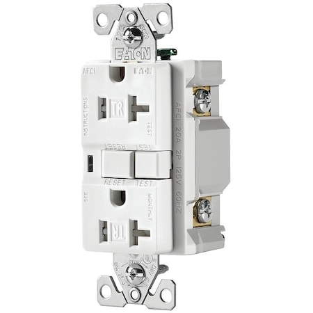 Eaton Wiring Devices Straight Blade Receptacle, 5-20R, 20 A, 125V AC, 2 Pole, 3 Wire, Flush Mount, Grounded TRAFCI20W