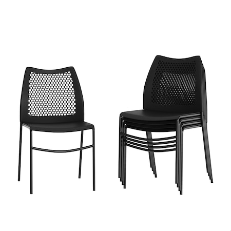 Flash Furniture HERCULES Blk Stack Chair with Air-Vent Back, Non-Sled Base and Blk Powder Coated Metal Frame, 5PK 5-RUT-NC498-BK-GG