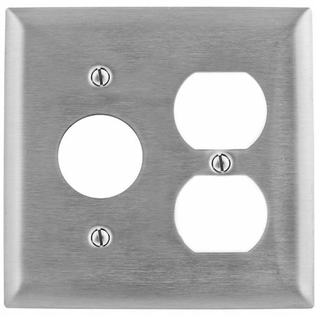 Hubbell Wiring Device-Kellems Single/Duplex Receptacle Wall Plates and Box Cover, Number of Gangs: 2 Stainless Steel, Silver SS78
