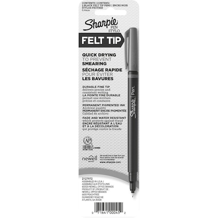 Sharpie Sharpie Felt Tip Pens, Fine Point 0.40 mm, Black Ink, 2 / Pack 1742659