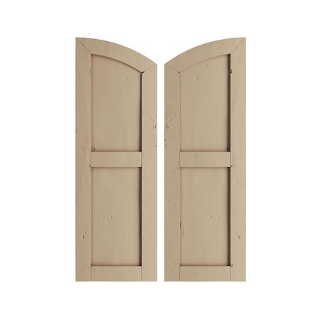 Ekena Millwork Knotty Pine 2 Equal Flat Panel w/Elliptical Top Faux Wood Shutters, 18W x 58H 52 Low Side, PR SHUFPL18X58KPPR