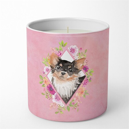 Carolines Treasures 10 oz Longhaired Chihuahua Pink Flowers Decorative Soy Candle CK4225CDL