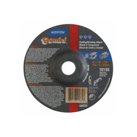 Norton Co Gemini Depressed Center Wheel, 6 in Dia, 1/8 in Thick, 7/8 in Arbor, 20PK 547-66252801864