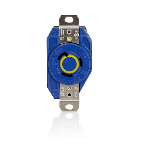 Leviton Flanged Locking Receptacle, L5-20R, 20 A, 125V AC, Single Phase, 2 Pole, Flush Mount, Blue 2310-BU