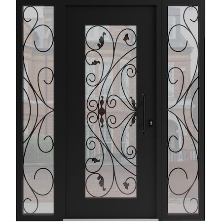 Vdomdoors Aluminum Door Iron 1633 Black Entry Steel Metal Classic Painted 62 x 80 (14+36+14 x 80)-Left Inswin IRON1633EXD-BLK-W14+36+14xH80-LH-I
