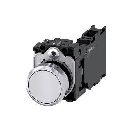 Siemens Pushbutton, 22 mm, round, metal, shiny, white, pushbutton, flat 3SU1150-0AB60-3FA0