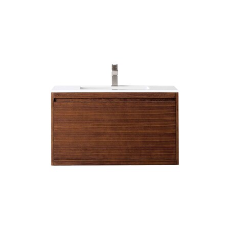 James Martin Vanities 35.4'' Single Vanity, Mid-Century Walnut w/ Glossy White Composite Stone Top 805-V35.4-WLT-GW
