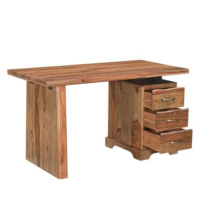 Homeroots 54" Brown Live Edge Solid Wood Writing Desk With Three Drawers 565283