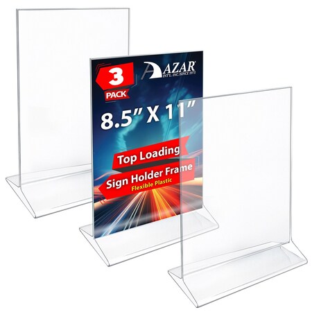 Azar Displays Top Load Sign Holder 8.5" x 11", Flexible Plastic, 3PK 142430-3PK