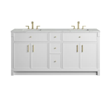 James Martin Vanities Bellshire 72" Double Vanity, Bright White w/ 3 CM Ethereal Noctis Silestone Top 660-V72-BW-3ENC